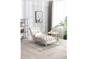 HOMVENT Chaise Lounge Indoor, Lounge Chair for Bedroom, Leather Tufted Chase Lounger Chair Indoor, Comfortable Home Chaise Longue for Living Room Furniture Lounges (Beige2 R)