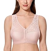 CALVENA Women's Front Closure Bra Full Coverage Wirefree Lace Plus Size Bra Racerback