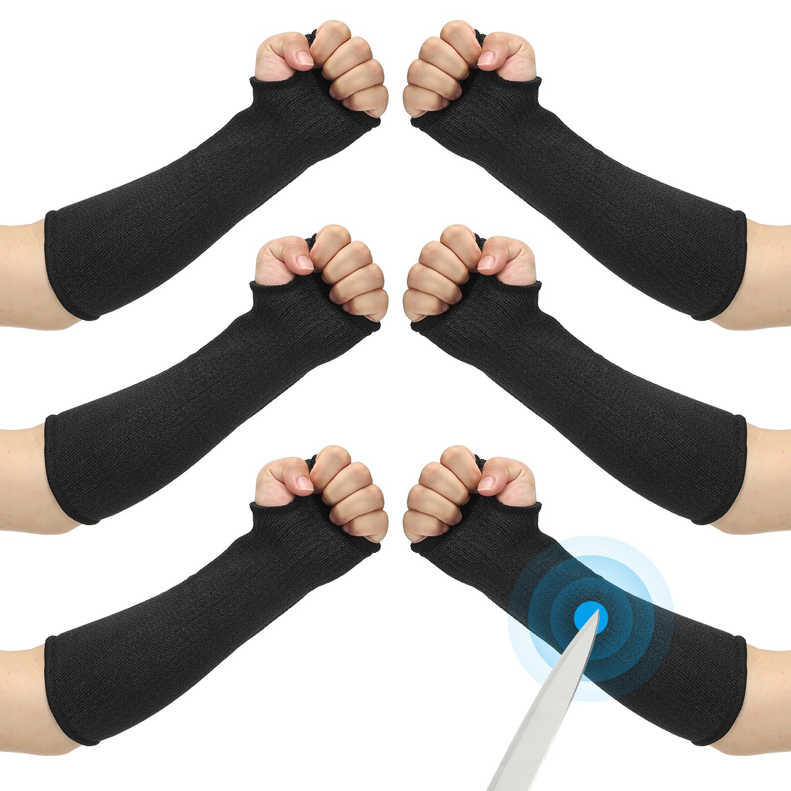 PATIKIL 14 Inch Cut Resistant Sleeve, 3 Pairs Arm Safety Protectors Sleeves with Thumb Hole Level 5 Protection Forearm Guard Sleeves for Thin Skin and Bruising, M, Black