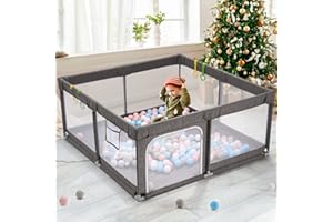UANLAUO Baby Playpen, Sturdy Playpen for Babies and Toddlers, Safety Baby Play Yards, Easy Assembly Large Baby Playpen for Babies, Anti-Collision BPA-Free Breathable Mesh Play Pen, 59in X 59in (Gray)
