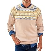 Runcati Mens Crew Neck Sweater Casual Fair Isle Knit Pullover Long Sleeve Fall Winter Chunky Sweaters