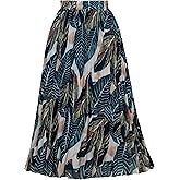 GOOBGS Women's Pleated A-Line High Waist Swing Flare Midi Skirt