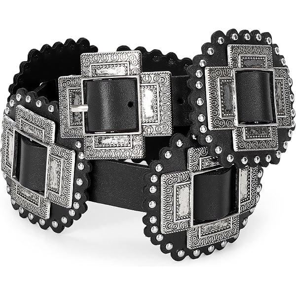 Western Black Leather Floral detail Concho Belt Angel Ranch Women main image 4