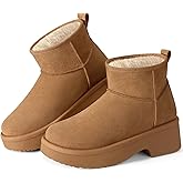 SHIBEVER Winter Ankle Boots Women Platform Suede Snow Booties Warm Fur Anti-Slip Waterproof Comfortable Outdoor Shoes