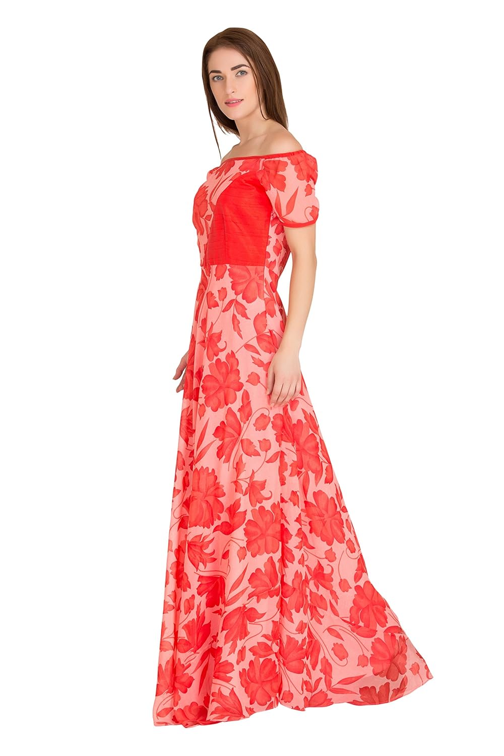 raas pr&atilde;&ordf;t women's crepe off shoulder maxi gown