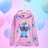 Disney Stitch Hoodie for Girls Teens Pink Splatter 7-8 Years view 3
