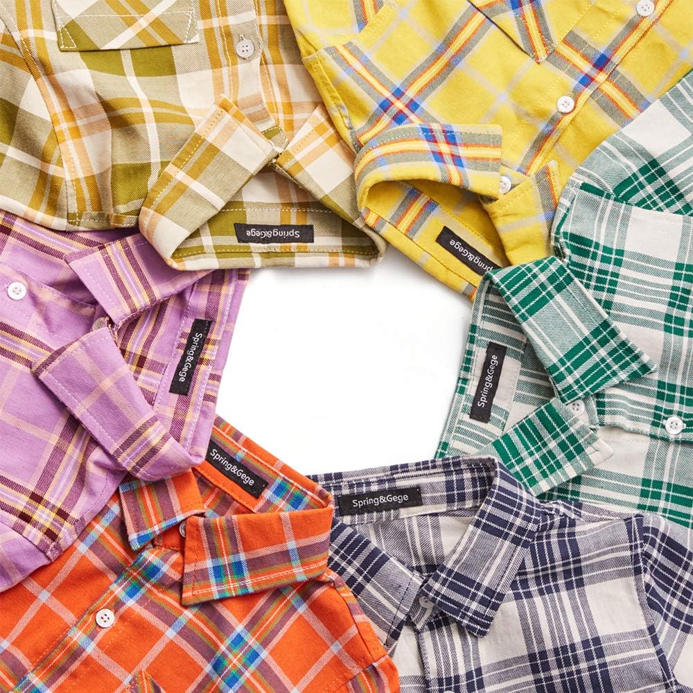 Spring&Gege Boys' Casual Short Sleeve Button Down Shirts Cotton Plaid: Clothing