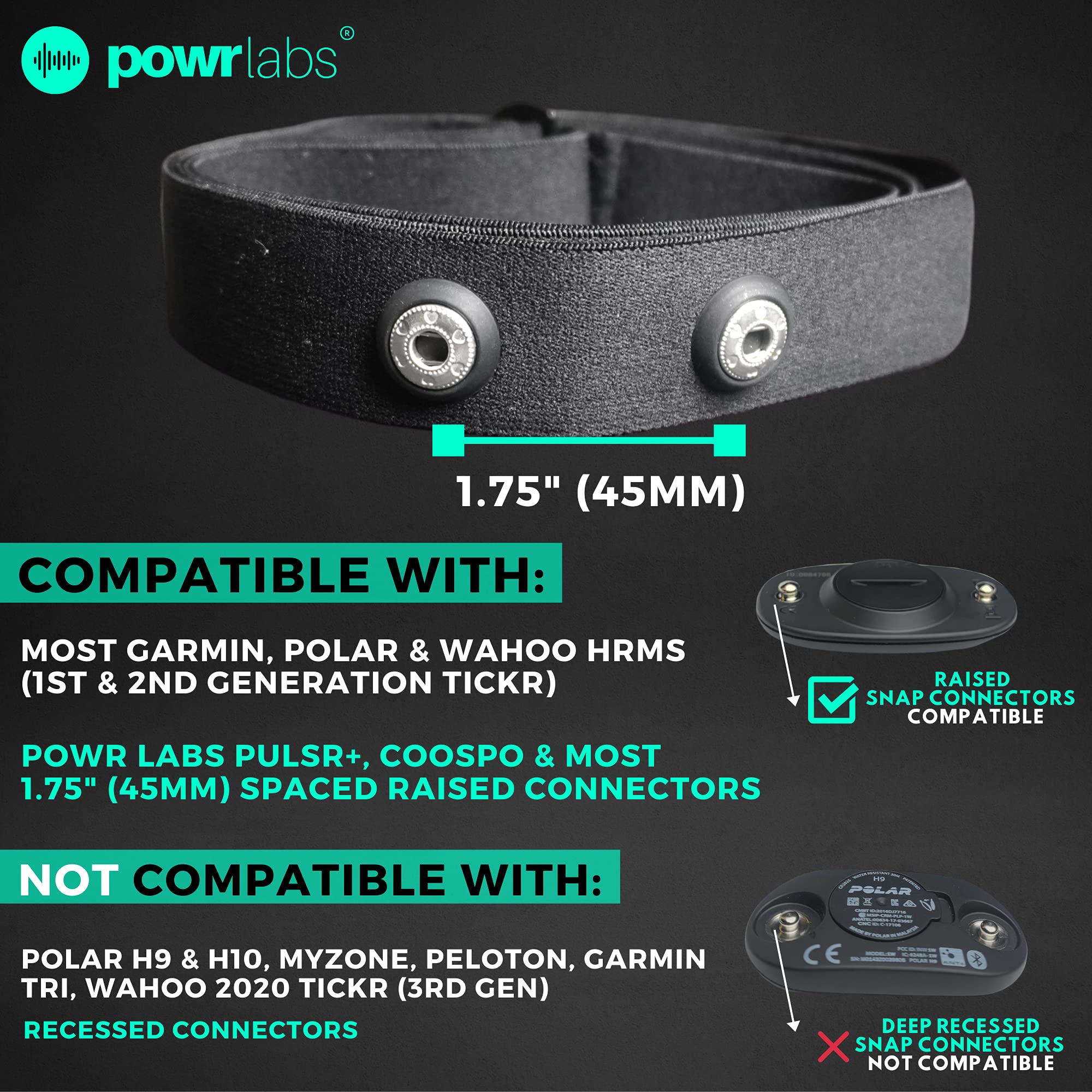 Wahoo Tickr, Polar H7, Garmin HRM Coospo Heart Rate Monitor Strap Replacement (Powr Labs, M-XXL)