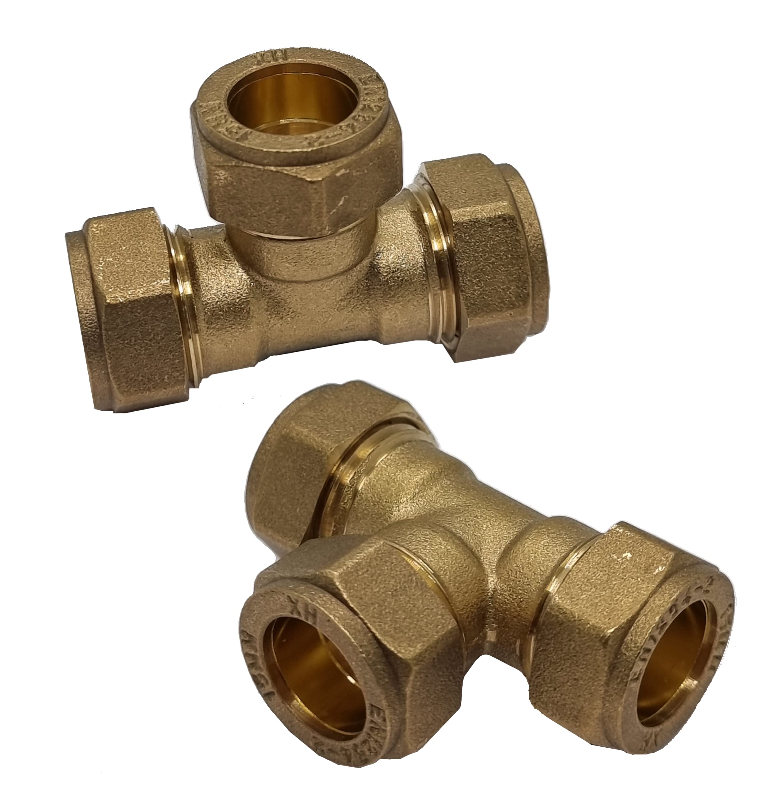 Pipestation® 15mm Brass Compression Tee Pipe Connectors for Copper Pipe - Pack of 2