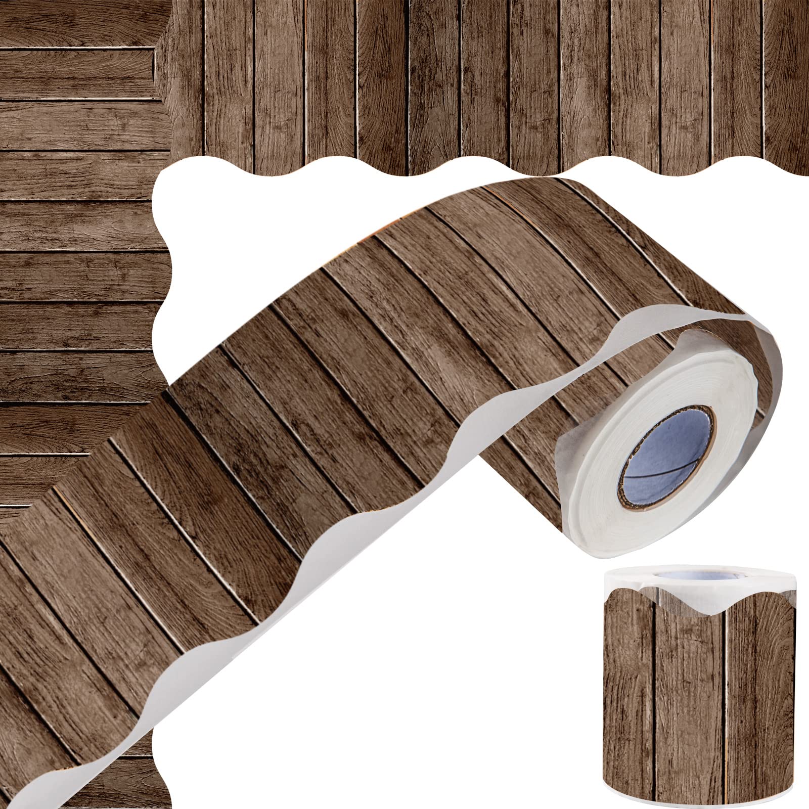 66 Ft Dark Wood Bulletin Board, Rustic Scalloped Classroom Borders for Back-to-School Decor