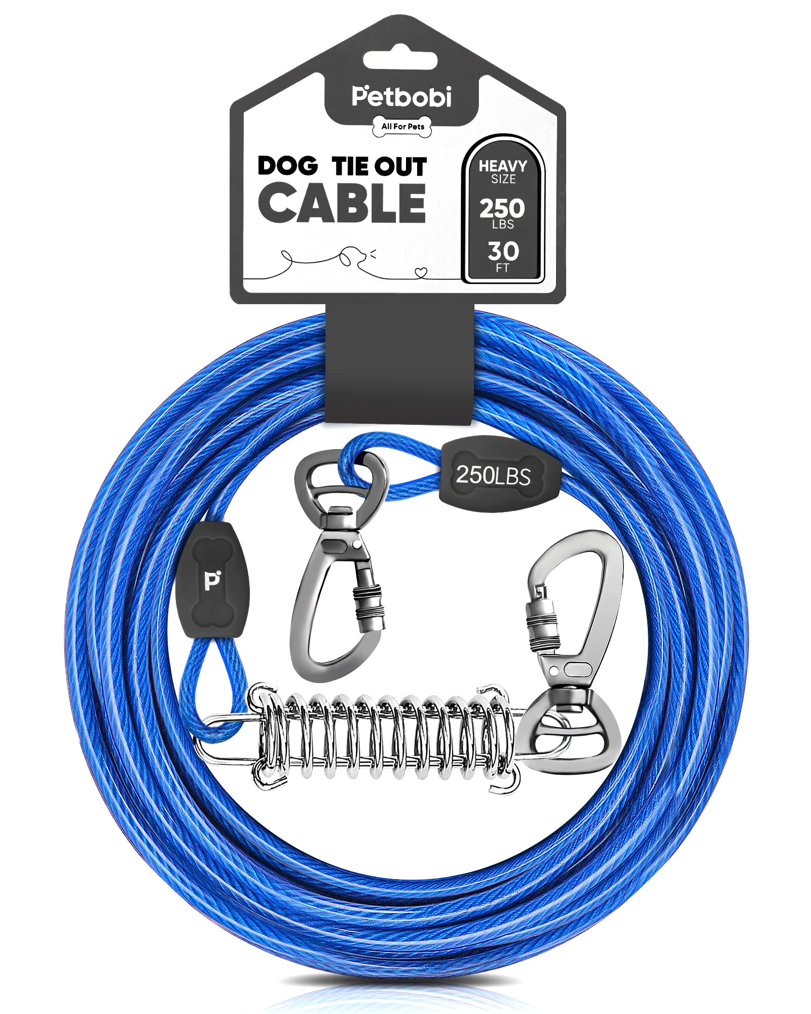 Photo 1 of Petbobi Dog Tie-Out Cable up to 250lbs - 30ft Heavy Duty Pet Tether for Yard Camping, 5mm Steel Wire Cables for Outdoor