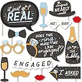 Big Dot of Happiness Engagement Photo Booth Props Kit - 20-Piece Props Set, Premium Party Photography Accessories, Celebration Decorations, DIY Assembly with Sticks and Adhesives - Black and White