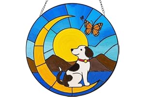 RAUGBEYVO Dog Memorial Suncatchers for Windows Hanging - 8 in UV-Printed Stained Glass Sun Catchers Indoor Window, Suncatcher Stained Glass for Home Decor Wall Art, Gifts for Holiday
