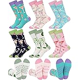 Halfchet 6 Pairs Drink & Alcohol Theme Crew Socks for Women Funny Coffee Cocktail Martini Wine Socks Birthday Holiday Gifts