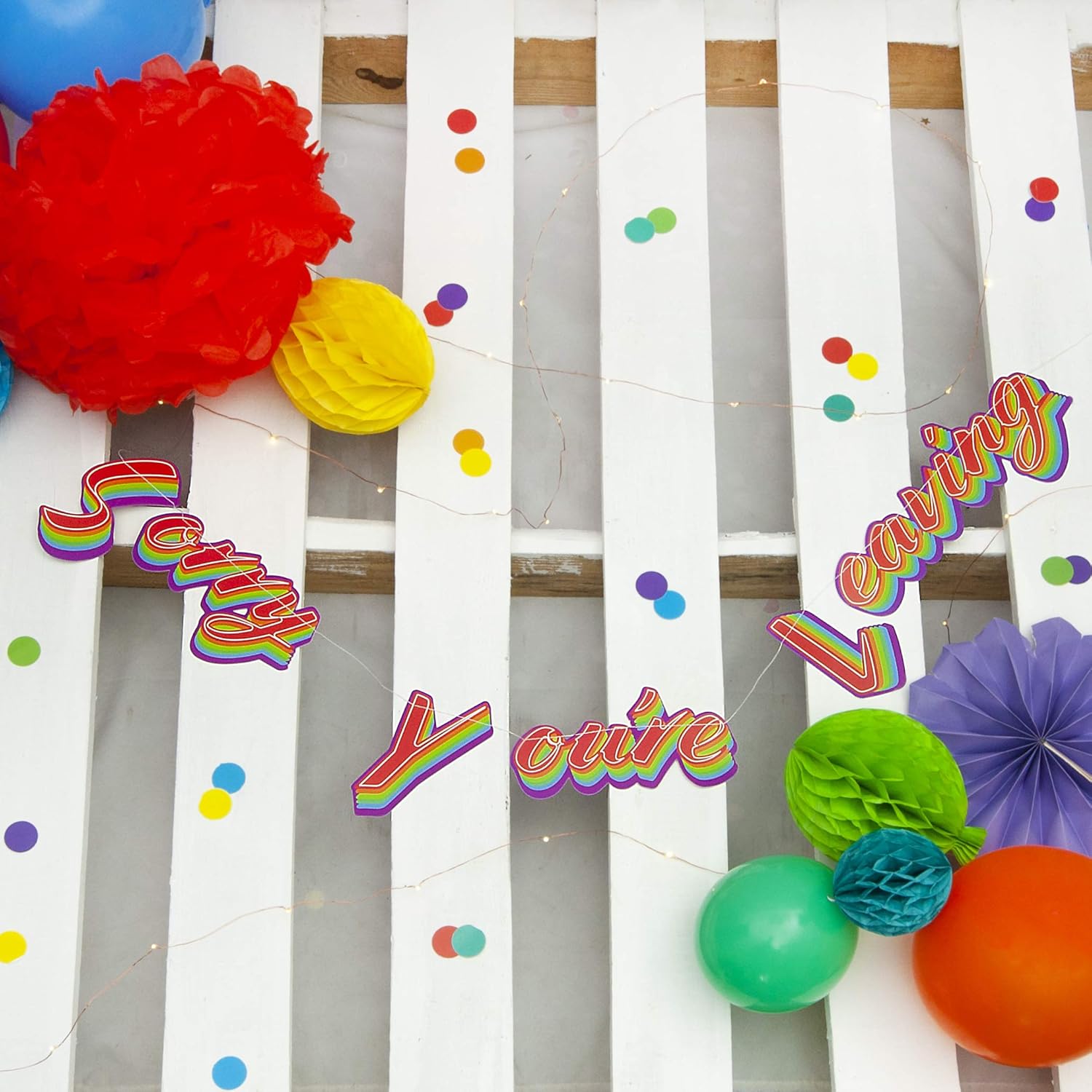 On The Wall Party Banner - Sorry You’re Leaving Stitched Garland - 1.5 cm, Multicoloured - Image 3