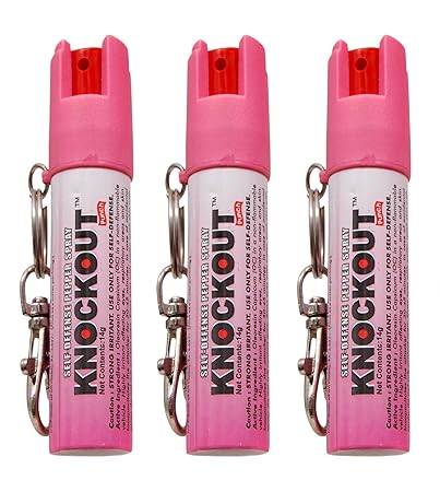 Knockout Punch Super Strong Oc Pepper Spray with Safety Lock and Key Ring -Pack of 3