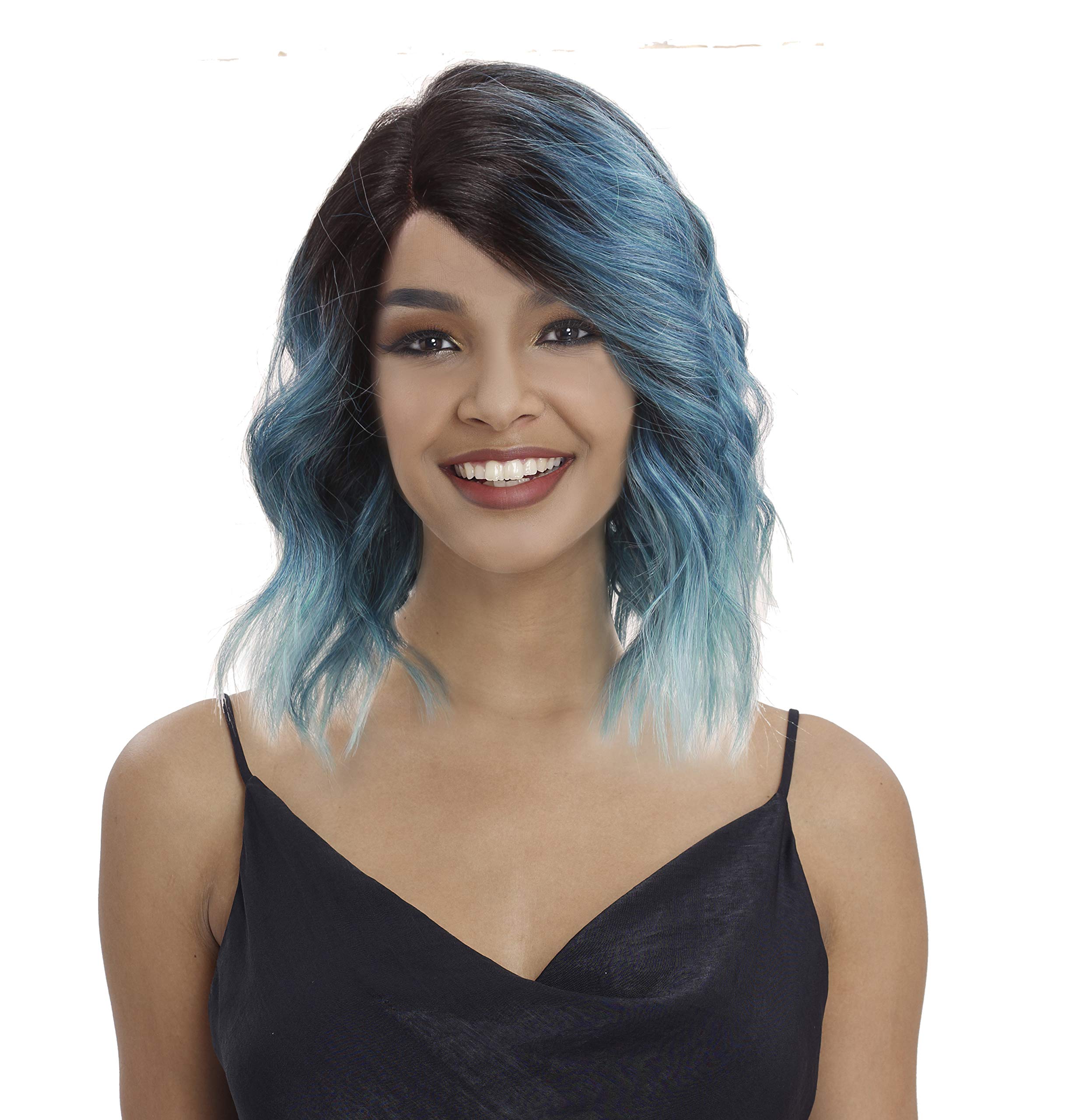 SLEEK 14"5 Synthetic Lace Front Loose Wave Wigs Side-Parting with Baby Hair SPOTLIGHT 101 KYLIE LACE WIG Heat Styled Fiber 4'' Deep Lace Parting 155g-TT4/SEABLUE