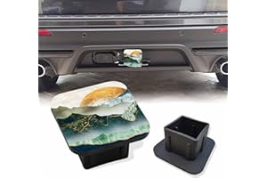 Sutmore Trailer Hitch Cover, Green Golden Mountains Sunset Hitch Cover Rubber Towing Hitch Plug Covers, Square 2 Inch Receiver Tube Plug Cap for Trucks Cars SUVs