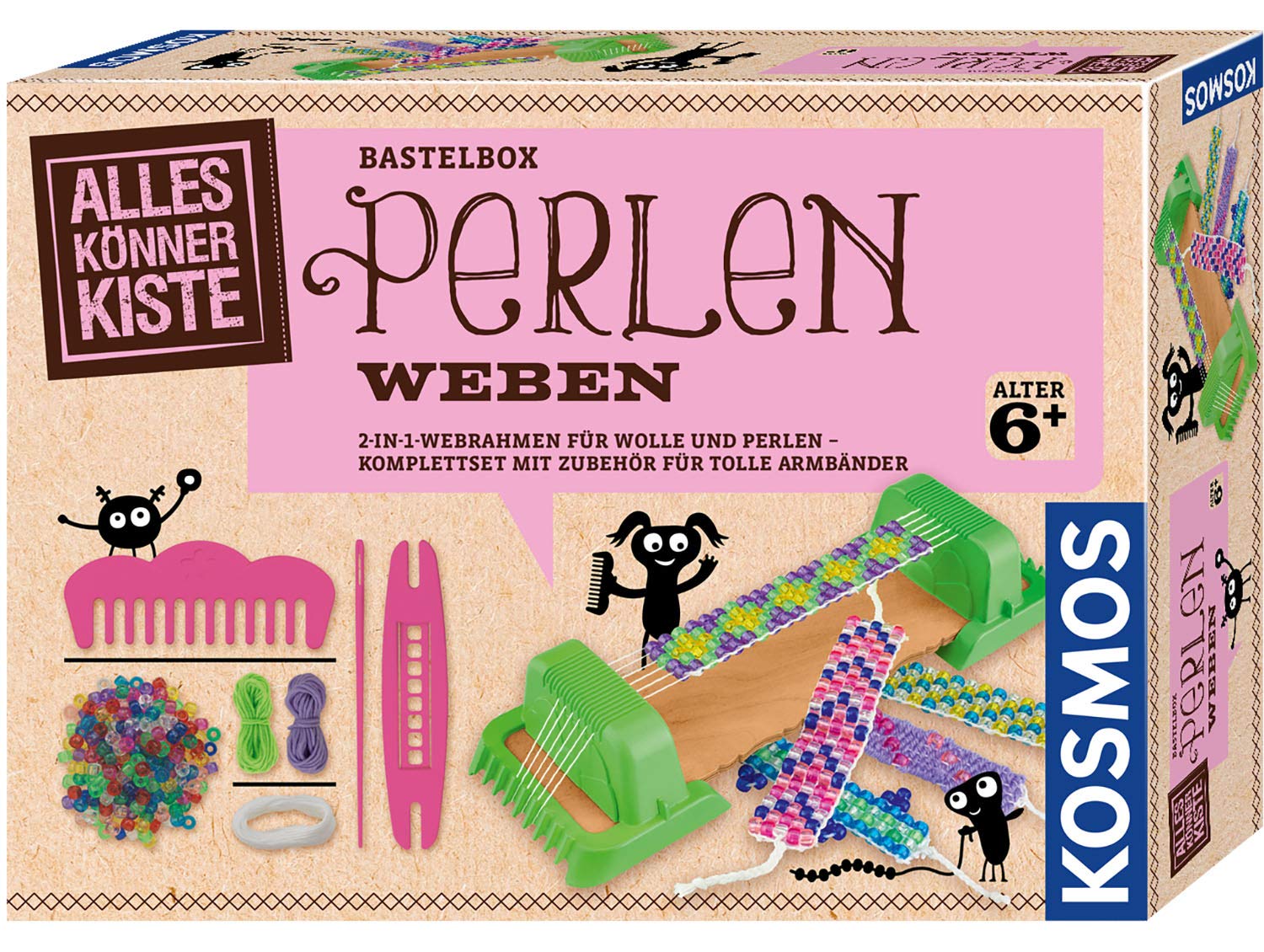 Kosmos Bead Weaving 2-in-1 Loom Frame Craft Set for Girls Aged 6+, Bracelets Crafting, Weaving for Children