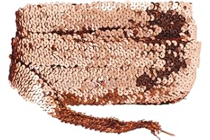 Mandala Crafts Elastic Sequin Ribbon Trim - 1 Inch Copper Sequin Elastic Trim for Sewing Dress Headband - 10 Yards Fabric Metallic Stretch Sequins Band