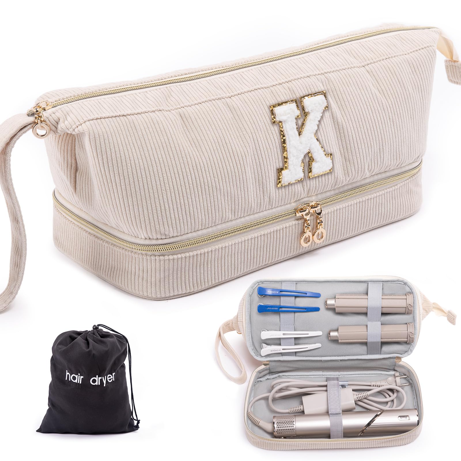 Photo 1 of ELCUPA Initial Personalized Hair Dryer Case,Double-Layer Hair Tools Travel Carrying Case for Shark FlexStyle with Hair Dryer Bag- Hair Air Wrap Dryer Case Flat Curling Iron Travel Organizer Gift