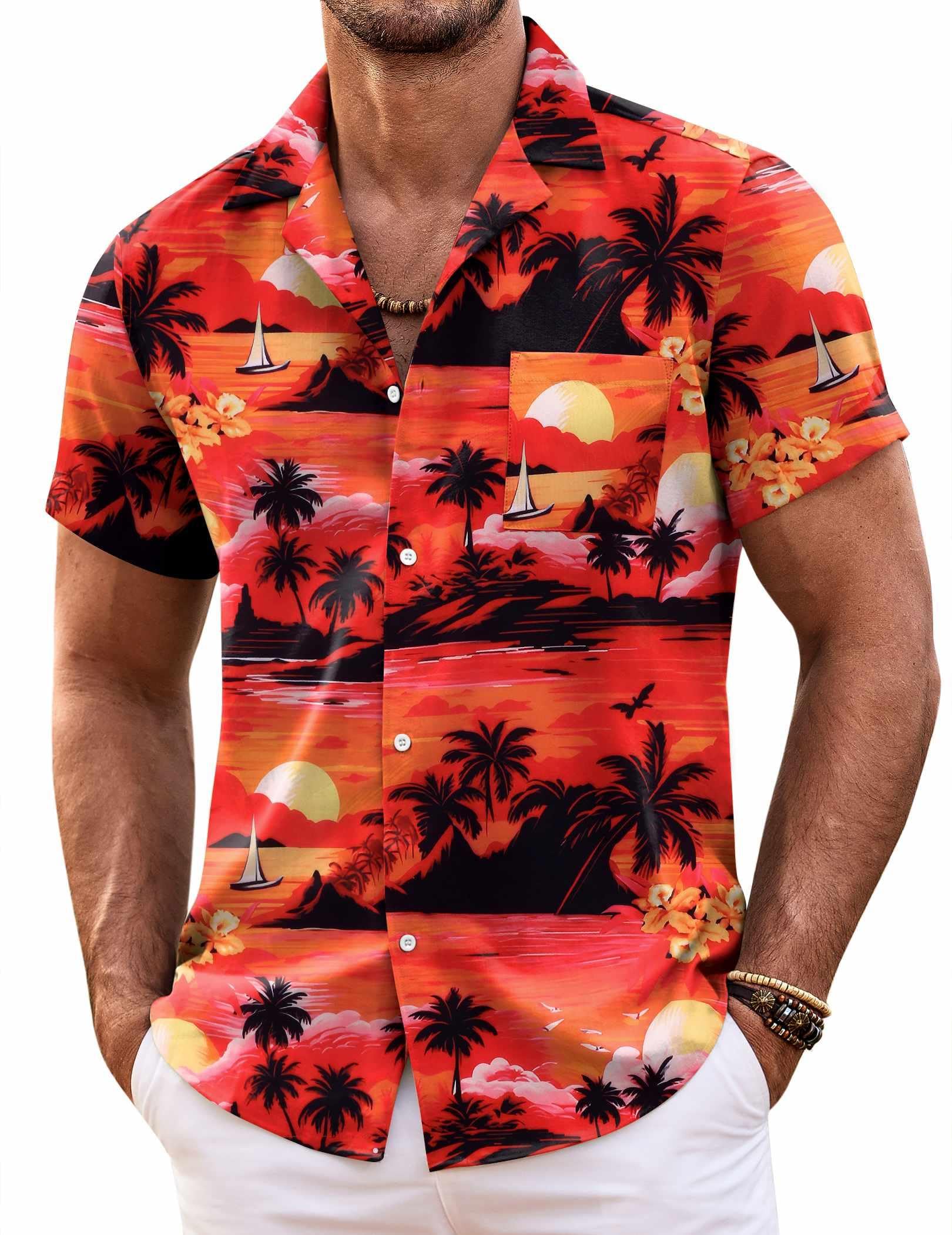 COOFANDY Mens Hawaiian Shirt Short Sleeve Floral