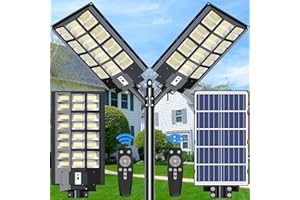 TENKOO Solar Street Lights Outdoor 2 Pack 4000W Solar Parking Lot Lights 215000 Lumens Street Lights IP67 Waterproof LED Wide Angle Lamp with Motion Sensor Commercial Lighting for Yard, Pathway