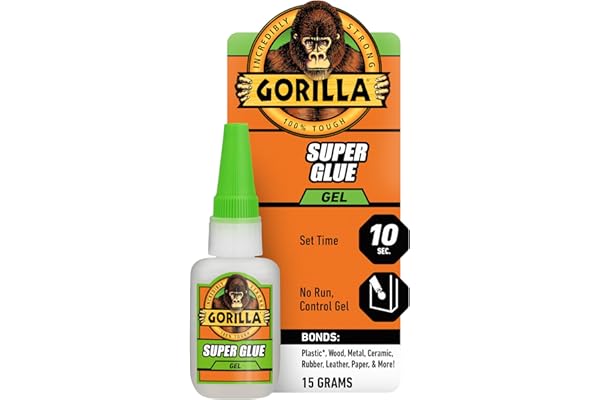 Gorilla Super Glue Gel, Fast-Setting, Thick Formula with Anti-Clog Cap, Clear Cyanoacrylate, 0.53oz/15g, Pack of 1