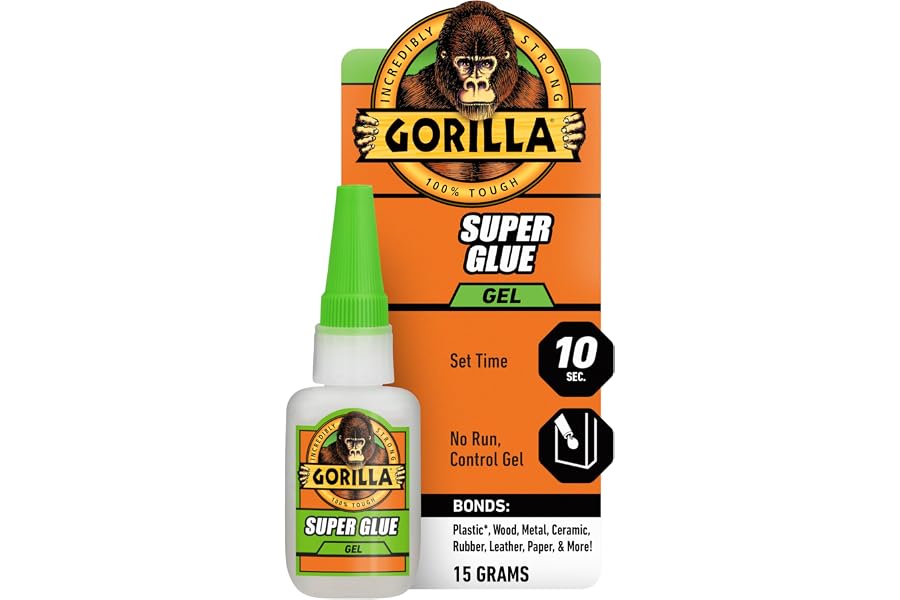 Gorilla Super Glue Gel, Fast-Setting, Thick Formula with Anti-Clog Cap, Clear Cyanoacrylate, 0.53oz/15g, Pack of 1
