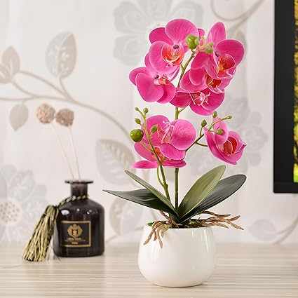 Kinbedy Aritifical Bonsai Silk Orchids Phalaenopsis With Vase Home