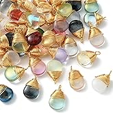 KitBeads 50pcs Glass Water Drop Charms Transparent Colorful Gold Plated Teardrop Charms for Jewelry Making