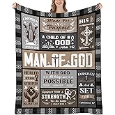 Man of God Blanket - Mens Christian Gifts - Christian Gifts for Men Faith Inspirational Religious Birthday Gift for Man of God, Baptism Gift for Men, Soft Flannel Throw Blanket, 60"x50"