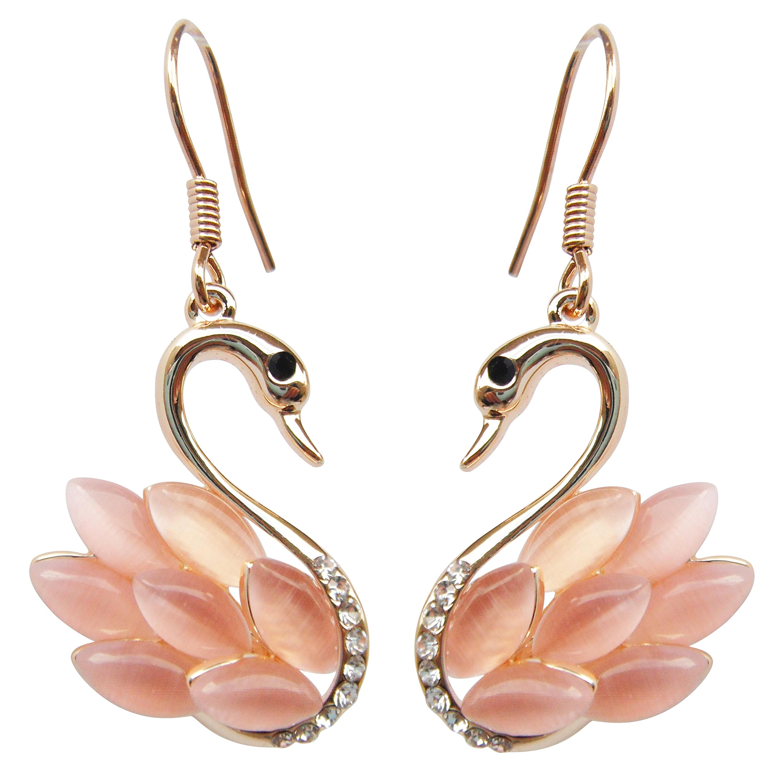 Navachi 18k Yellow Gold Plated Swan Bird Pink Opal Crystal Az2108e Dangle Drop Earrings