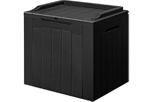 GUNJI 30 Gallon Small Deck Box Outdoor Waterproof Resin Storage Box Lockable Storage Container Outside Package Delivery Box (Black)