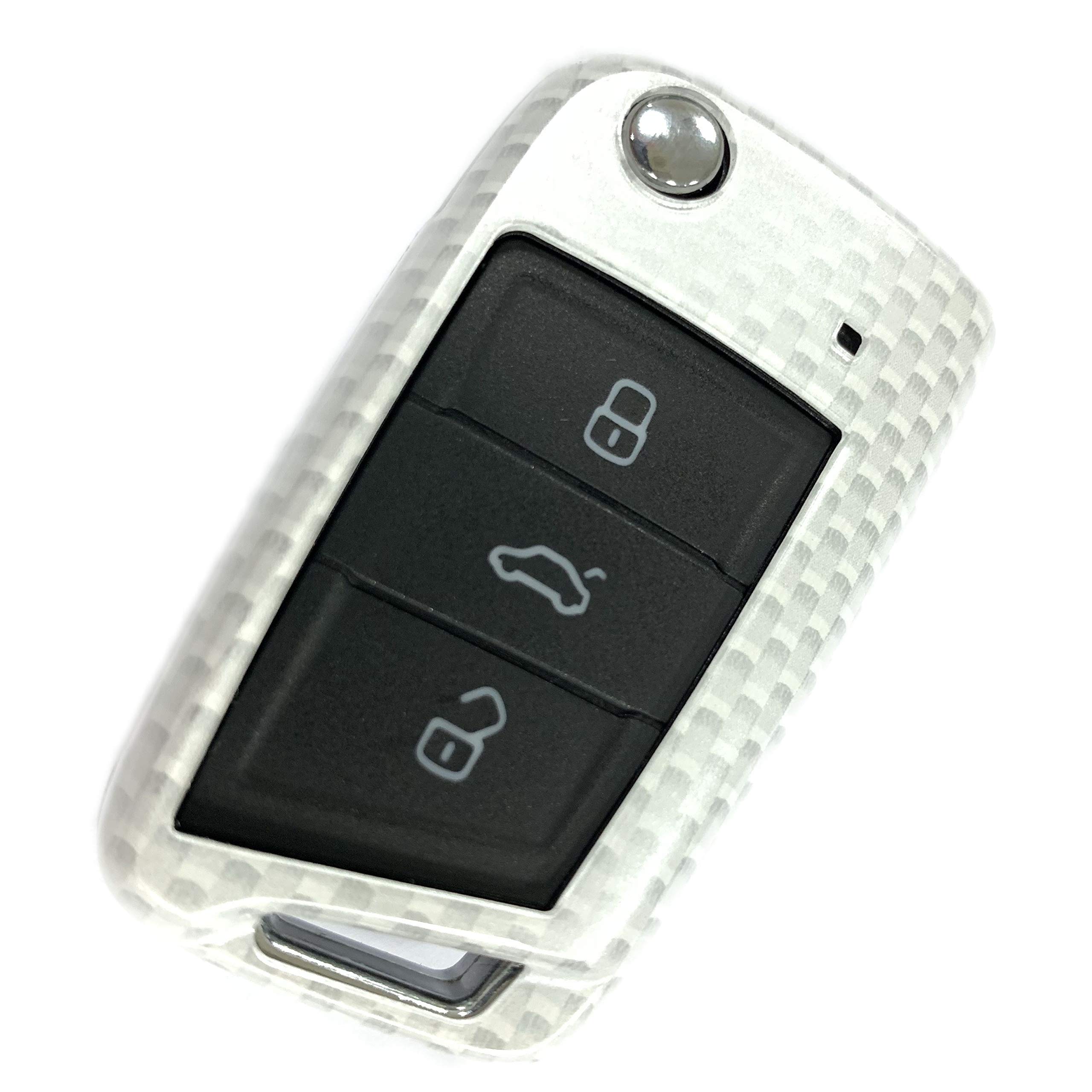 SecondStage Car Key Cover for VW Golf 7 MK7 - Lucite Protective Key Fob Cover for VW Golf 7 MK7 3 Button remote entry cover shell(White Carbon)