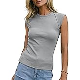 KOMilesoon Womens Ribbed Tank Tops Cap Sleeve Slim Fitted Knit Basic Tee Shirts Trendy Casual 2025 Summer Clothes
