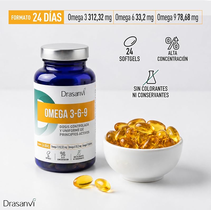 Omega 3-6-9 Drasanvi Nutrabasics con Aceite de Onagra y Lino en 24 Perlas