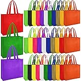 Boao 24 Pack Non Woven Tote Bags Reusable Gift 12 Colors Multi Color Grocery Goodie Bags 13 x 11 Inch Party Treat Bag with Handles for Parties, Shopping, Birthday