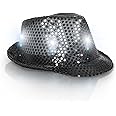 Fun Central LED Light Up Sequin Fedora Hats - Unisex 2025 New Years Eve Supplies