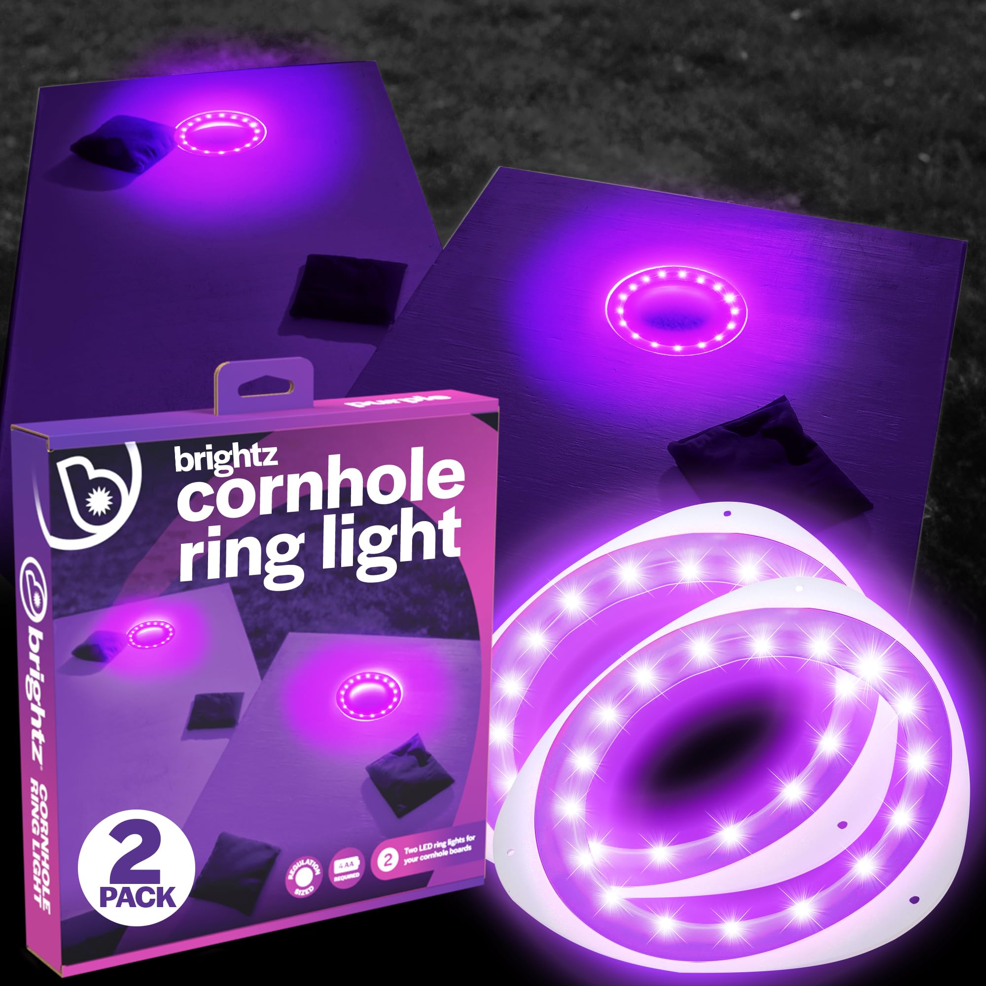 Brightz LED Cornhole Board Ring Lights, 2-Pack - 48-Hour Battery Life - Illuminate Your Game with Dazzling Glows and Ultimate Style for Non-Stop Evening Fun and Excitement (Includes Hole Lights Only)
