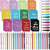 Sayglossy 72 Pcs Christian Bible Gifts Set for Women Bulk Religious Gifts Scripture Ballpoint Pens Notebooks Quote Inspirational Verse Keychain for School Christian Volunteer Church Members(Colorful)