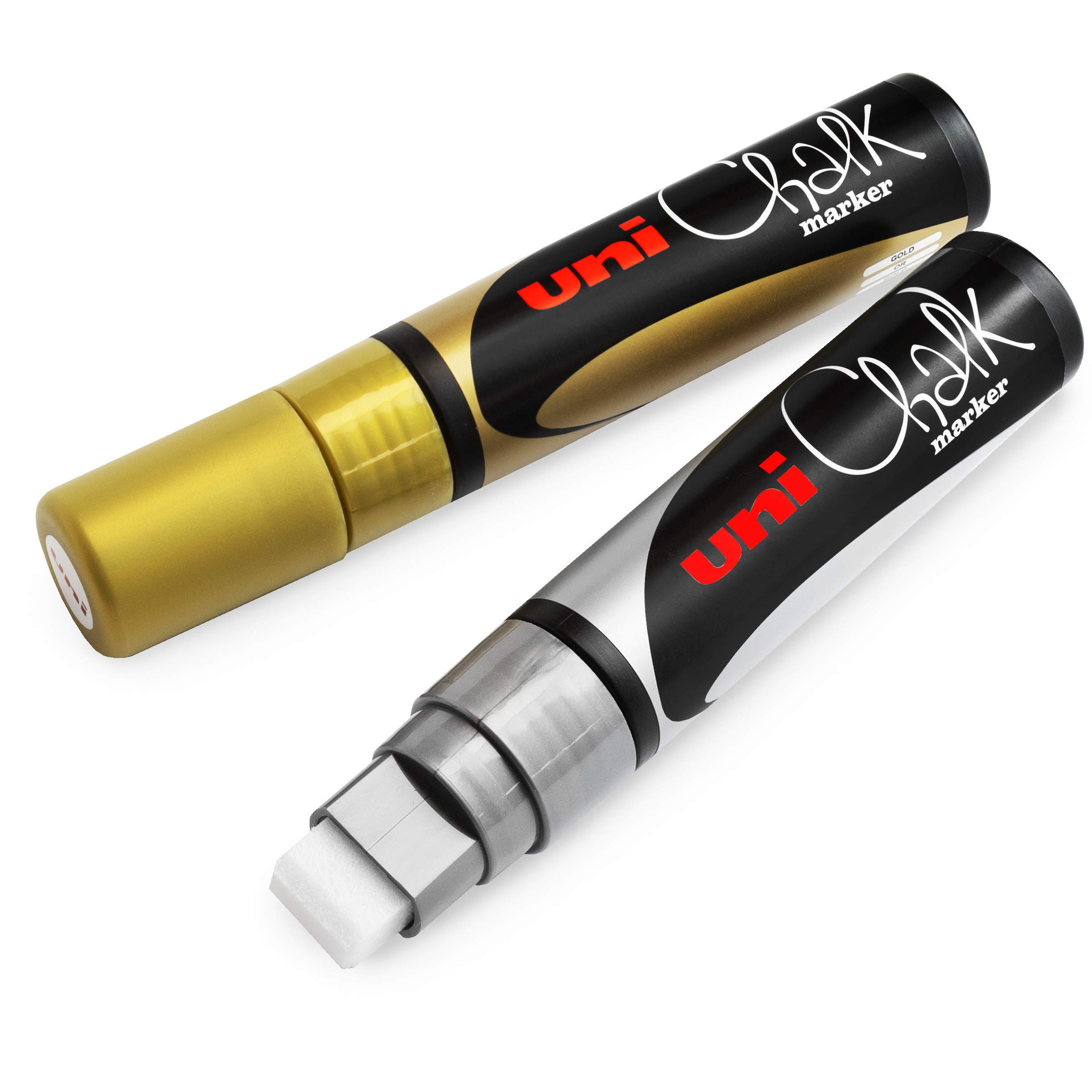 Uni-Ball PWE-17K Chalk Marker - Chisel Nib - 15mm - Gold and Silver - Pack of 2