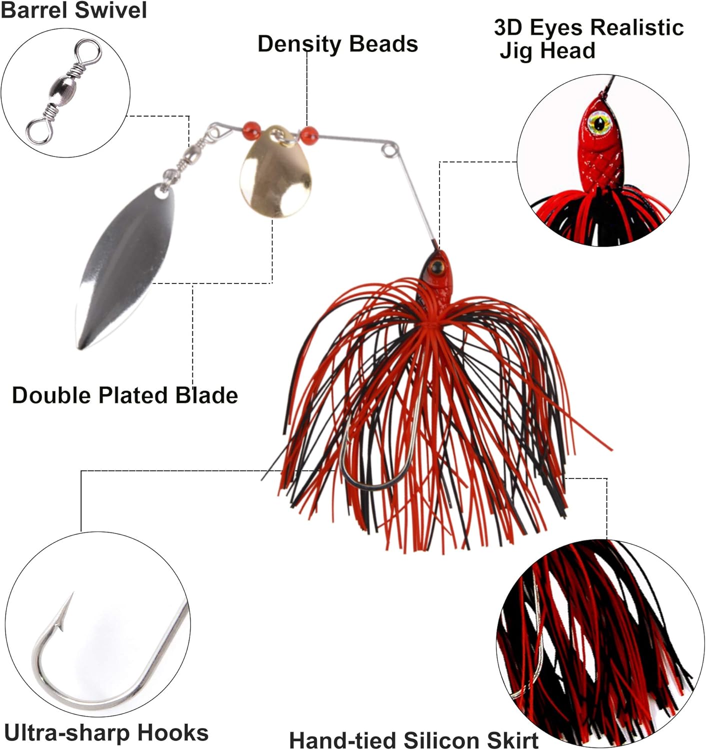 Spinnerbait Fishing Lures Bass Lure Spinner Bait Buzzbait Fishing Lure Hard Metal Spinnerbait Trout Lure Swim Jig for Bass Pike Salmon Freshwater Saltwater Fishing 6/12pcs : Sports & Outdoors