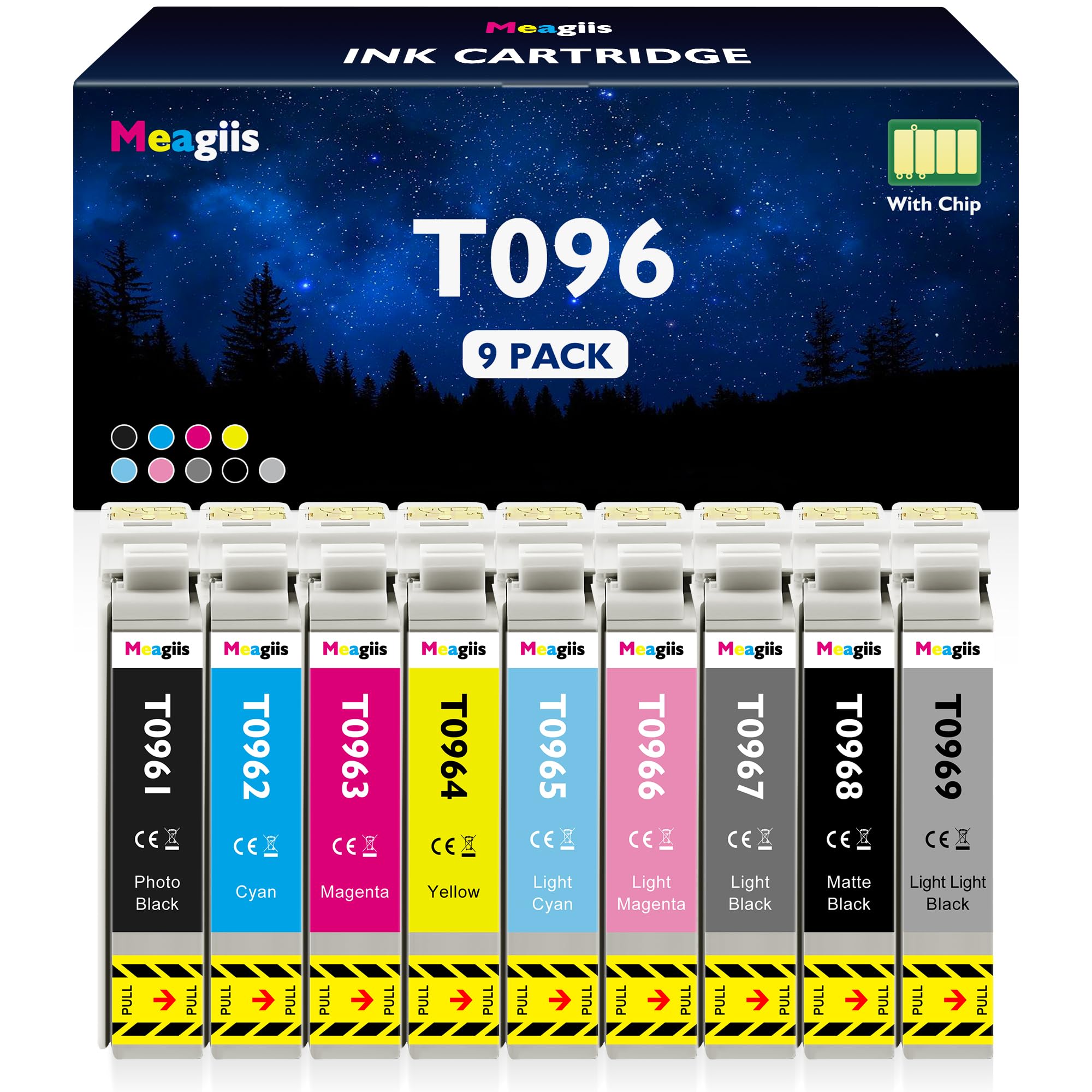 Photo 1 of Meagiis Remanufactured T096 96 Ink Cartridge R2880 Ink Cartridges 9-Color Set T0961 T0962 T0963 T0964 T0965 T0966 T0967 T0968 T0969 Ink Use for Stylus Photo R2880 Printer