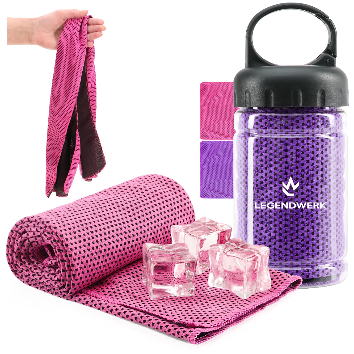 com-four® 2x Cooling Towel - Cooling Towel for Heat, Sunburn, Exertion, Sport, Tiredness, Burns or Insect Bites, Camping (2x Cloth - Pink/Purple)