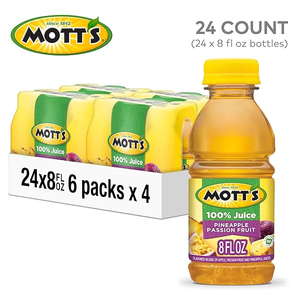 MOTT’S 100% PINEAPPLE PASSION FRUIT JUICE BLEND, 8 FL OZ BOTTLES, 24 COUNT (4 PACKS OF 6)