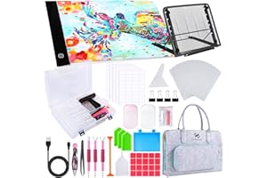 PP OPOUNT 170 PCS A4 Diamond Art Led Light Pad Kits, 3-Level Adjustable Light Board with 80 Grids Diamond Box, Felt Hand Held Bag, Stand and Diamond Art Tools for Diamond Art