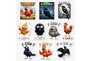 10 PCS F-CAW-F Sticker Pack Funny Crow Chicken Rooster Meme Decals Waterproof Vinyl Die Cut Bird Stickers for Laptop Water Bo