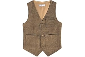 BOIHEDY Boys Vest Vintage Tweed Toddler Little Kids Retro Waistcoat with Pocket Sleeveless Slim Fit Casual Vests Outfit