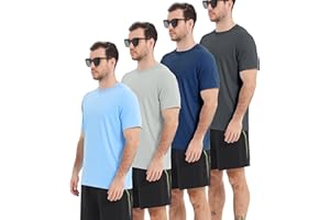 Kinglaman 4 Pack Men's UPF 50+ Rash Guard Short Sleeves Swim Shirts, Dry Fit Surf Fishing UV Sun Protection Shirts